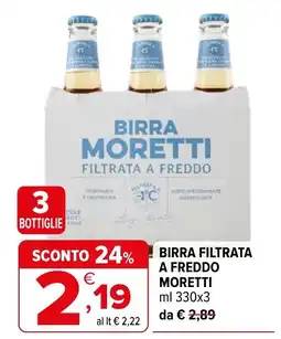Iperal Birra filtrata a freddo Moretti offerta