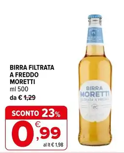 Iperal Birra filtrata a freddo Moretti offerta