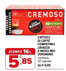 Iperal Capsule di caffè compatibili Lavazza a modo mio Vergnano cremoso offerta