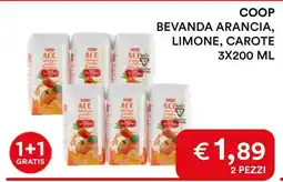 Coop COOP BEVANDA ARANCIA, LIMONE, CAROTE 3X200 ML offerta