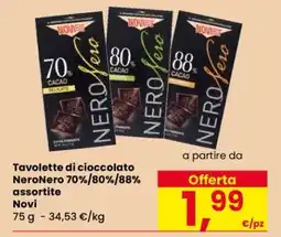 Eurospar Tavolette di cioccolato NeroNero 70%/80%/88% assortite offerta