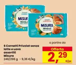 Eurospar 6 Cornetti Privolat senza latte e uova assortiti offerta