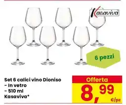 Eurospar Set 6 calici vino Dioniso offerta