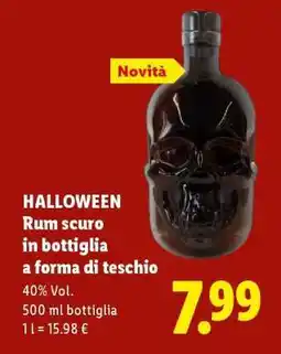 Lidl HALLOWEEN Rum scuro in bottiglia a forma di teschio offerta