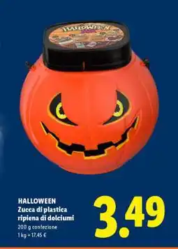 Lidl Halloween Zucca di plastica ripiena di dolciumi offerta