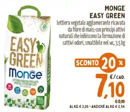 Pet Store Conad Lettiera vegetale per gatti Monge Easy Green offerta