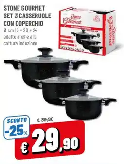 DPiù Stone Gourmet set 3 casseruole con coperchio offerta