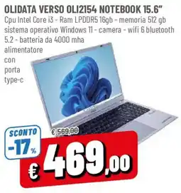 DPiù Olidata Verso Oli2154 Notebook 15.6" offerta