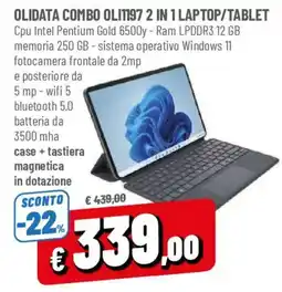 DPiù Olidata combo Olit197 2 in 1 laptop/tablet offerta