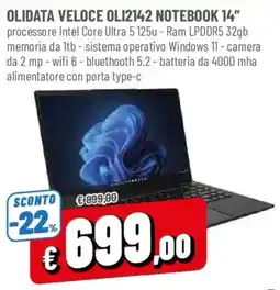 DPiù Olidata veloce OLI2142 notebook 14" offerta