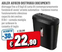 DPiù Adler distruggi documenti offerta
