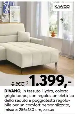 Dipo Arredamenti Divano Kawoo in tessuto Hydra offerta