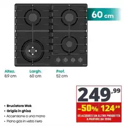 Comet Piano gas in vetro nero offerta