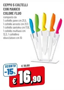 Famila Ceppo 5 coltelli con manico colore fluo offerta