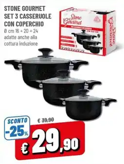 Famila Stone Gourmet set 3 casseruole con coperchio offerta