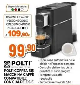 Iperal Polti Coffea S15 macchina caffè compatibile con cialde E.S.E. offerta
