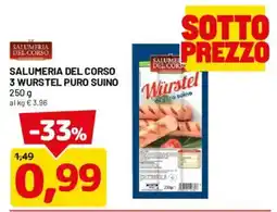 DPiù Salumeria del Corso 3 Wurstel puro suino offerta