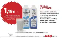 Coop Latte microfiltrato parzialmente scremato o intero Origine Coop offerta