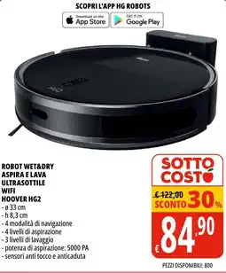 Tigros Robot wet&dry aspira e lava ultrasottile wifi Hoover HG2 offerta