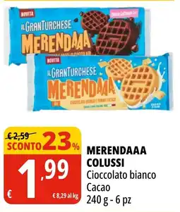 Tigros Merendaaa Colussi Cioccolato bianco Cacao offerta