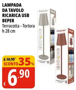 Tigros Lampada da tavolo ricarica USB Bepper Terracotta - Tortora offerta