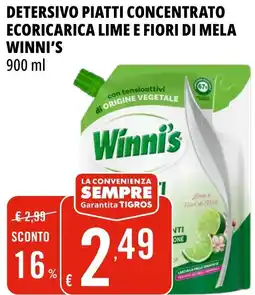 Tigros Detersivo piatti concentrato ecoricarica lime e fiori di mela Winni's offerta
