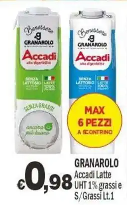 Primo Prezzo Granarolo Accadi Latte UHT 1% grassi e S/Grassi offerta