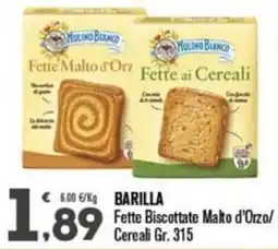 Punto é market Barilla Fette Biscottate Malto d'Orzo/Cereali offerta