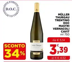 Gran mercato Müller Thurgau Trentino DOC Mastri Vernacoli Cavit offerta