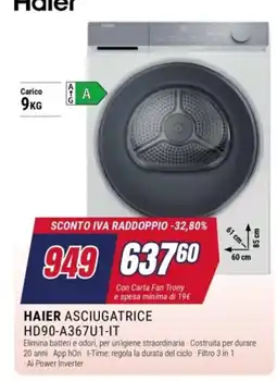 Trony Haier asciugatrice offerta