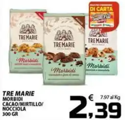 SpesaPiù Supermercati Tre Marie Morbidi Cacao/Mirtillo/Nocciola offerta