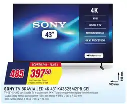 Trony Sony TV Bravia LED 4K 43" offerta