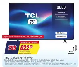 Trony TCL TV QLED 75" offerta