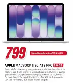 Trony Apple MacBook Neo A18 Pro 256GB offerta