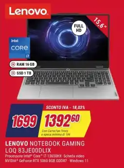 Trony Lenovo Notebook Gaming LOQ 83JE00DLIX offerta