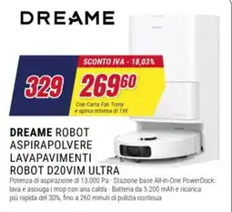 Trony Dreame robot aspirapolvere lavapavimenti robot D20VIM Ultra offerta
