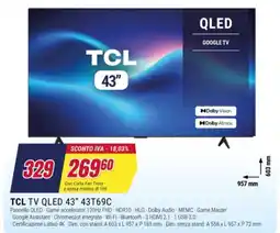 Trony TCL TV QLED 43" offerta