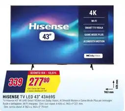 Trony Hisense TV LED 43" 43A69S offerta