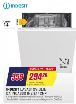 Trony Indesit lavastoviglie da incasso offerta