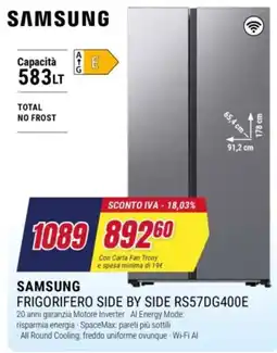 Trony Samsung frigorifero side by side rs57dg400e offerta
