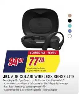 Trony JBL Auricolari Wireless Sense Lite offerta