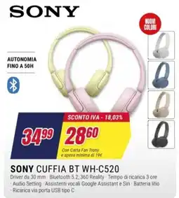 Trony Sony cuffia bt wh-c520 offerta