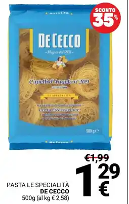 Supermercati Gulliver Pasta le specialità De Cecco offerta