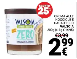 Supermercati Gulliver Crema alle nocciole e cacao zero Valsoia offerta