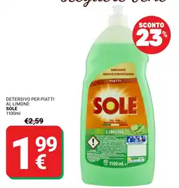 Supermercati Gulliver Detersivo per piatti al limone Sole offerta