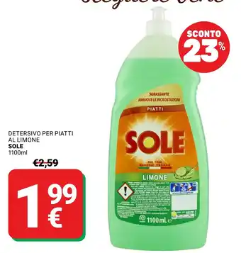 Supermercati Gulliver Detersivo per piatti al limone Sole offerta