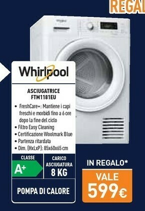 Unieuro Ft m11 81 eu asciugatrice libera installazione caricamento frontale 8 kg a+ bianco offerta