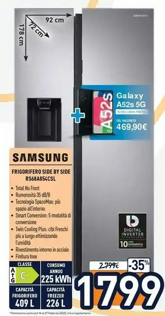 Unieuro Rs68a854csl frigorifero side-by-side libera installazione 635 l c acciaio inossidabile offerta