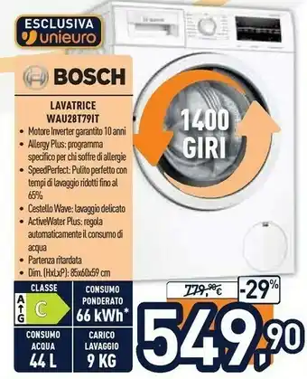 Unieuro Serie 6 wau28t79it lavatrice caricamento frontale 9 kg 1400 giri/min c bianco offerta