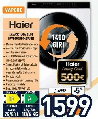 Unieuro Super drum series 9 hwd100-bd1499u1n lavasciuga libera installazione caricamento frontale bianco d offerta